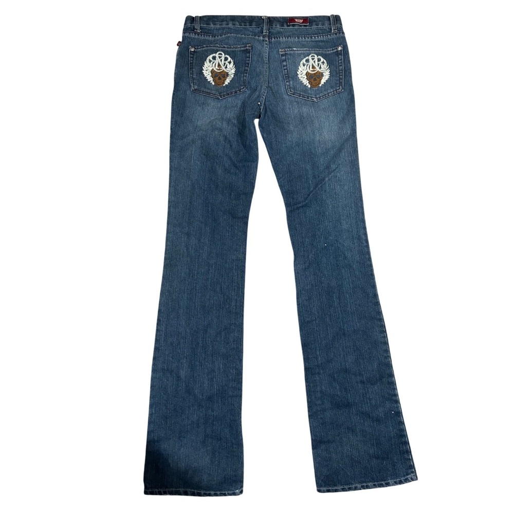 Rock & Republic Jeans‎ Size 36 Embroidered Skull Grunge Skater Emo Bootcut Denim
